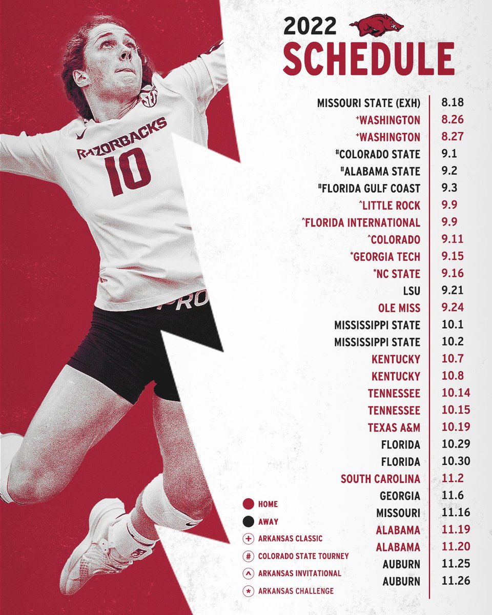 Razorback Volleyball (@razorbackvb) on Twitter photo Most home matches since 2014. Six NCAA tournament teams at Barnhill. Six <a href="/SEC/">Southeastern Conference</a> series. Our 2022 schedule is finally here and we like it a lot! 🤩
Details ➡️ bit.ly/3QZkYhd
Schedule ➡️ bit.ly/3a2uMXg Most home matches since 2014. Six NCAA tournament teams at Barnhill. Six <a href="/SEC/">Southeastern Conference</a> series. Our 2022 schedule is finally here and we like it a lot! 🤩
Details ➡️ bit.ly/3QZkYhd
Schedule ➡️ bit.ly/3a2uMXg