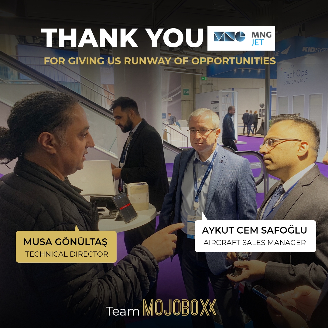 MojoBoxx's tweet photo. A memorable glimpse of Mojoboxx with team MNG Jet.

Thank you for visiting our stand at @aix_expo 2022, Hamburg, Germany.

#aix #expo2022 #internationalexpo2022 #airlines #germanyexpo #worldexpo #aviation #inflight https://t.co/y3WaP6jovi