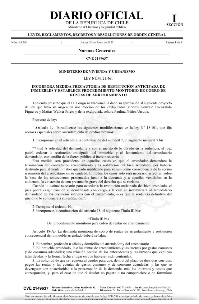 RodoCarrascoM's tweet photo. 📌“Devuélveme la casa”. Hoy fue publicada en el Diario Oficial la ley que simplifica los procesos de restitución de inmuebles en arriendo o en toma. @DFinanciero https://t.co/tGBIlGfMAC