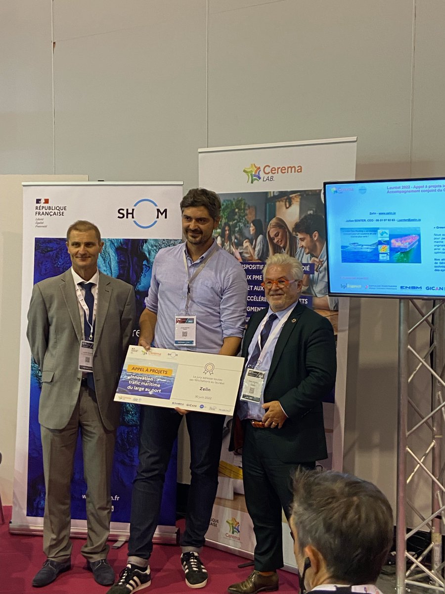 PoleMerMed's tweet photo. 🏆 #Zelin, adhérent @PoleMerMed lauréat de l'appel à projets du @CeremaCom et du @shom_fr "#Innovation : trafic #maritime du large au port" https://t.co/H8E6vbwnIk