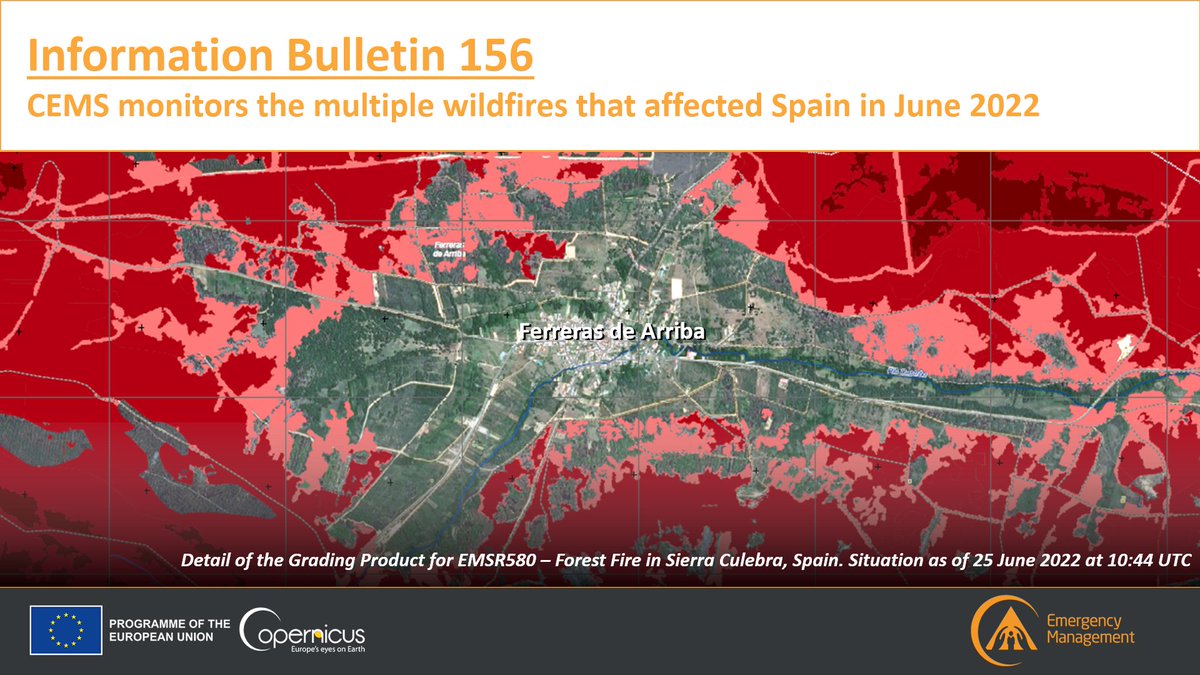 We have published a new Information Bulletin❗️

This IB covers the comprehensive activities carried out by #CEMS to support the early warning &amp; monitoring of the multiple #wildfires🔥which affected #Spain🇪🇸  earlier in June, such as #IFSierraDeLaCulebra

🔗emergency.copernicus.eu/mapping/ems/in…