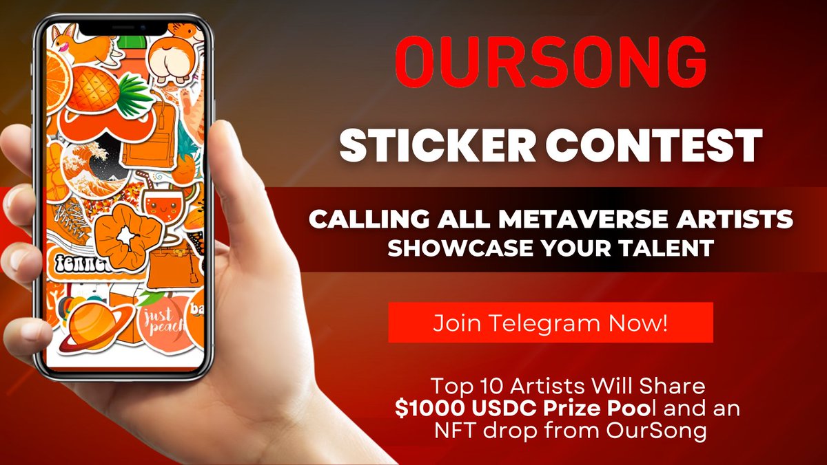 Hey artists, it's time for our sticker contest to let your imagination soar!🚀

1. Follow, Like, &amp; Retweet
2. Create &amp; comment in the tweet your original artwork
3. Join Telegram &amp; drop the tweet link of your entry w/ the caption OurSong sticker contest

⏳ You've got 1 week.