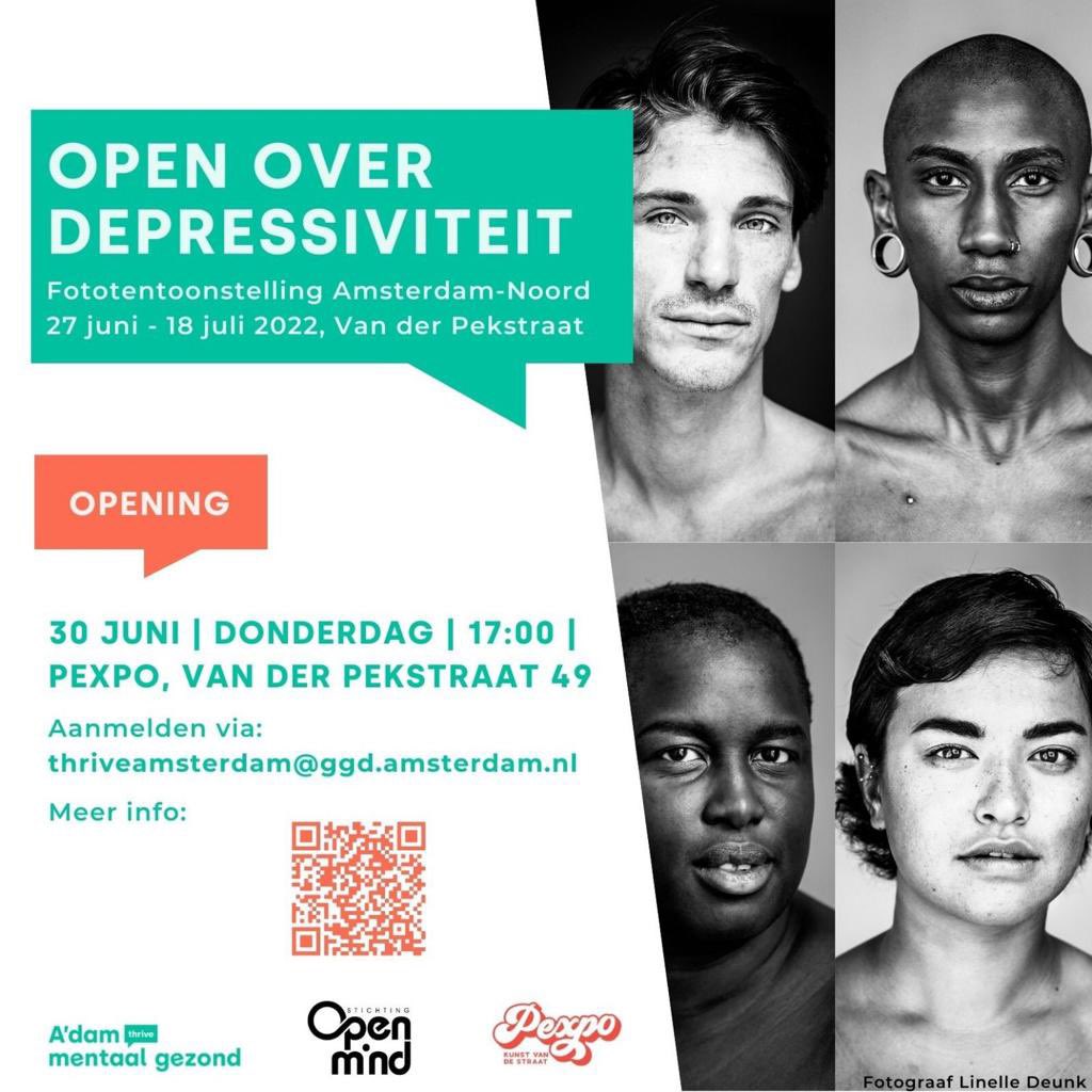 Vanavond open we de tentoonstelling #openoverdepressiviteit in de #vanderpekstraat in #noord. 30 dappere jongeren vertellen hoe zij struggelen met hun #mentalegezondheid. Vanaf 17.00 uur bent u welkom in #pexpo <a href="/st_openmind/">stichtingOpenmind</a> #mentalhealth #kunst