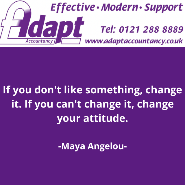 adapt123's tweet photo. Happy Thursday everyone
Here is our quote of the day
If you don't like something, change it.
If you can't change it change your attitude.
-Maya Angelou-
#interstates #bankofengland #business #adaptaccountancy #businessgrowth #quotes #accountancy #accountingservices https://t.co/r8fzynKXJS