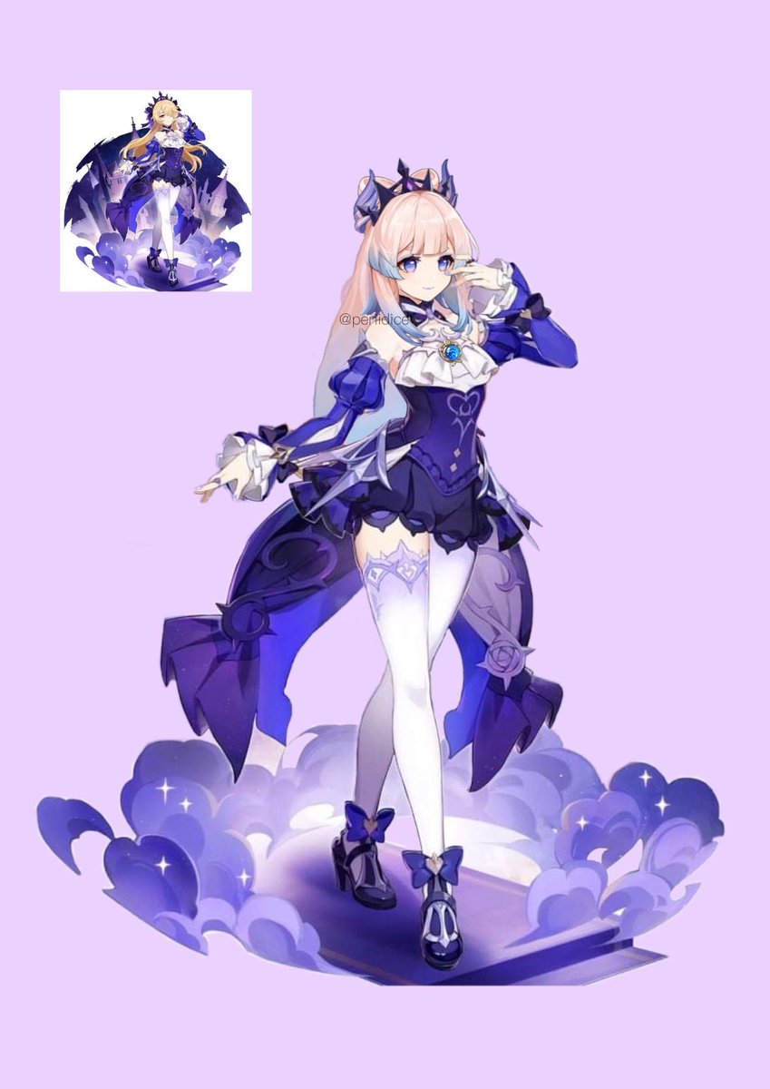 periidice's tweet photo. (genshin leaks)

kokomi wearing fischl's new outfit! i think it suits her so well 💜 https://t.co/EksXZ7Z9KZ