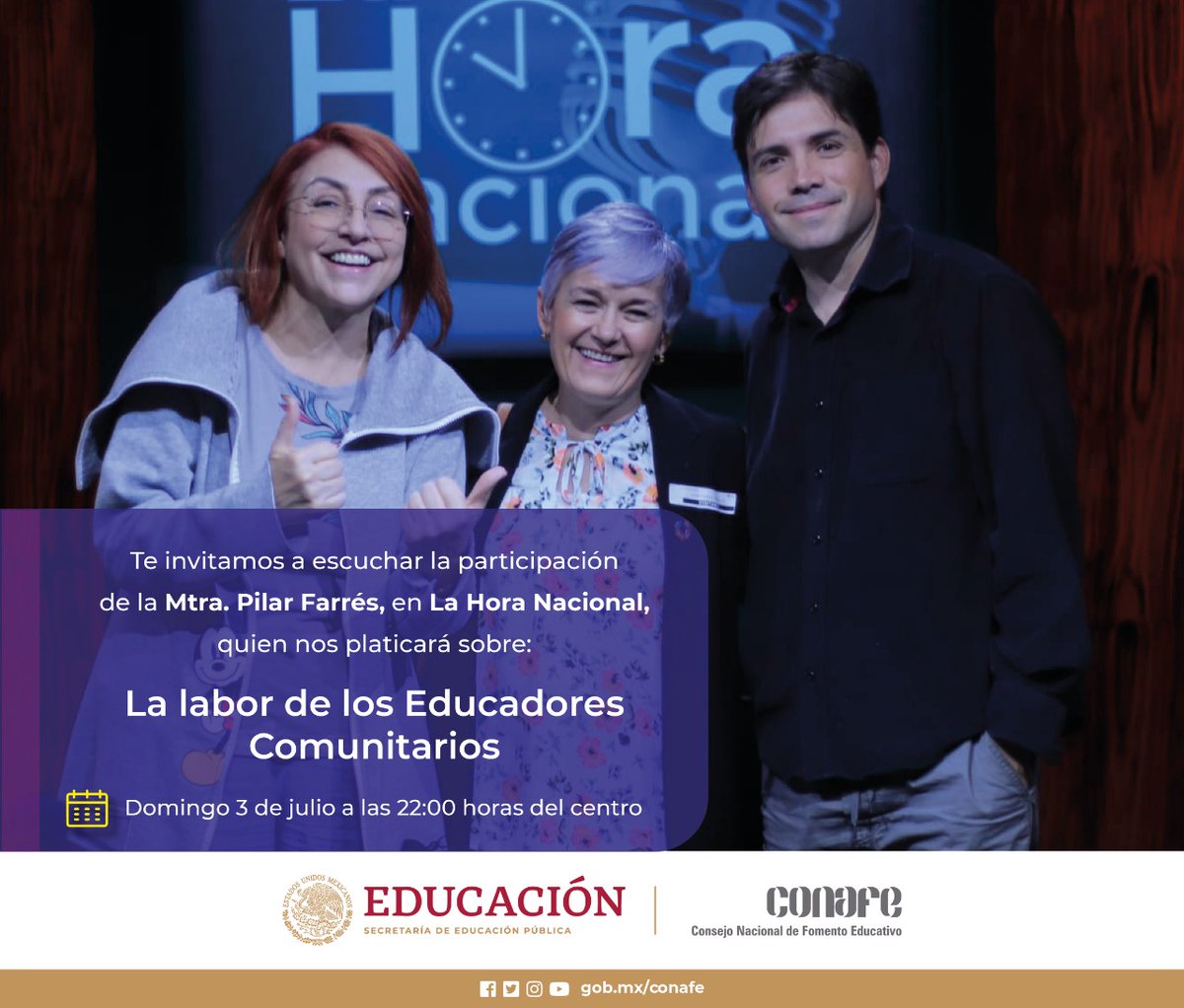 CONAFE_mx's tweet photo. ¡Tenemos un gran equipo de Educadores Comunitarios en el #CONAFE! De ellos y su gran labor nos hablará Pilar Farrés, titular de #DECIS, en @lahoranacional, el próximo domingo 3 de julio a las 22:00 horas del centro. https://t.co/bLn0p7jLAS