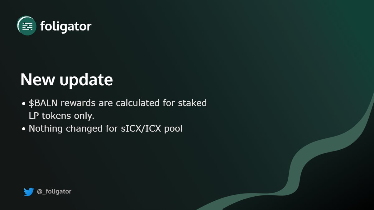 _Foligator's tweet photo. 📌NEW UPDATE📌

#_Foligator has updated the UI to implement the recent @BalancedDAO upgrade. 
This means that $BALN rewards are only calculated for LP tokens staked in balanced LP contract from day 429 onwards. https://t.co/PjnIkmaOgg