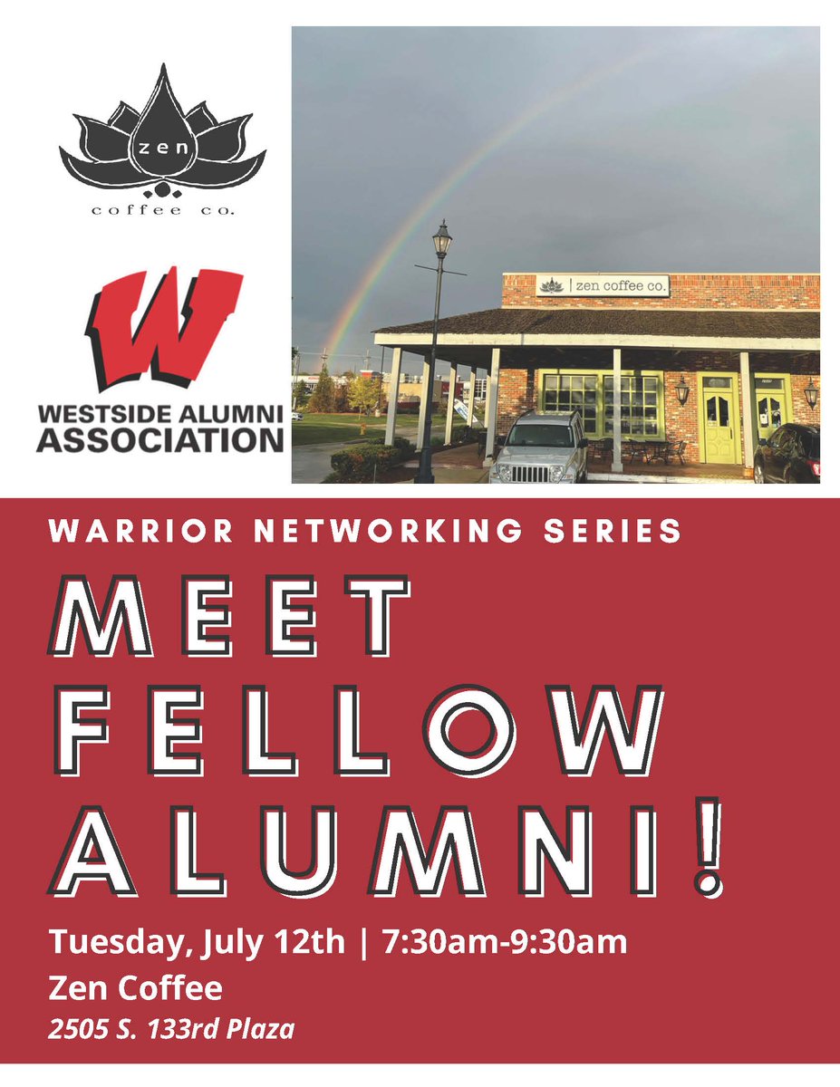 WestsideAlumni's tweet photo. Our next Alumni networking series event will be July 12 at @zencoffeeco West, near 132nd and Center! (Hosted by '04 Alumna Abby (Rowell) McLeay)  Thanks Abby! https://t.co/s1c5JdjgAH