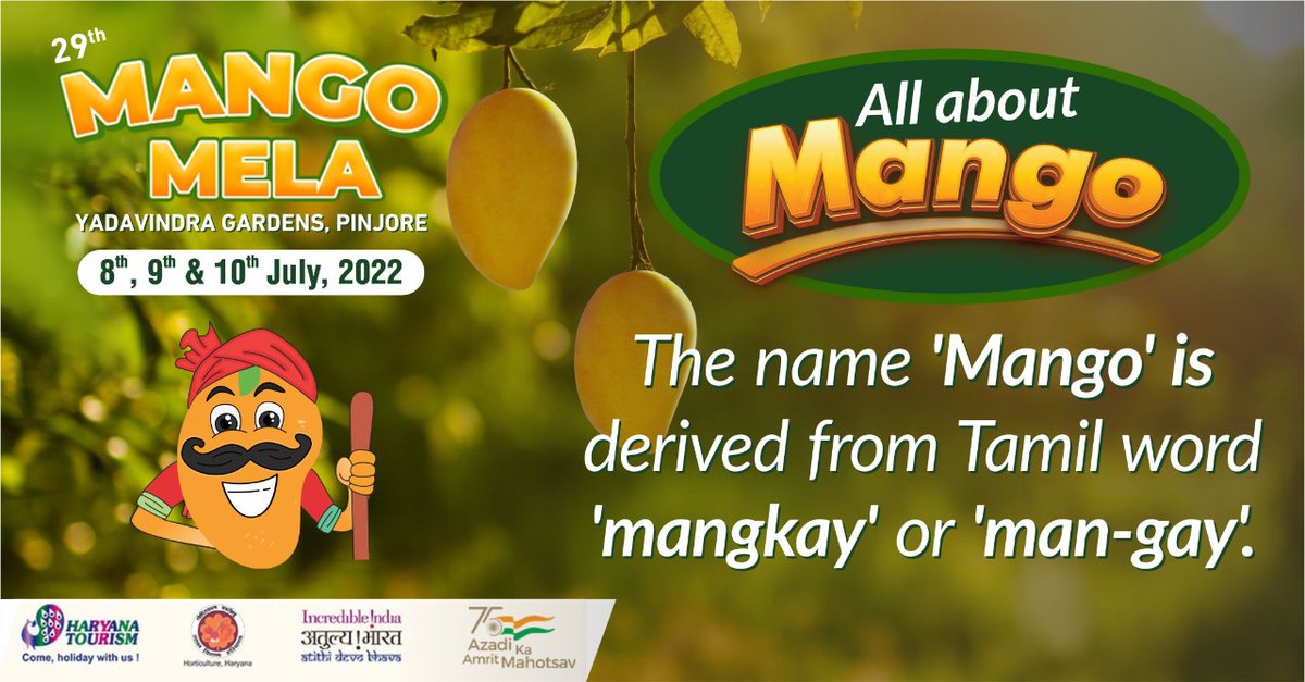 HaryanaTourism's tweet photo. #Mango season is in full swing. So, let's talk facts about mango.
We are going all about mango as we have #mangomela in Pinjore, Haryana on 8th, 9th & 10th July 2022.
#allaboutmango #MangoFestival #haryanafestival #kingoffruits #folkmusic #folkdance #food #fun #familytime https://t.co/hwYigvhHt0