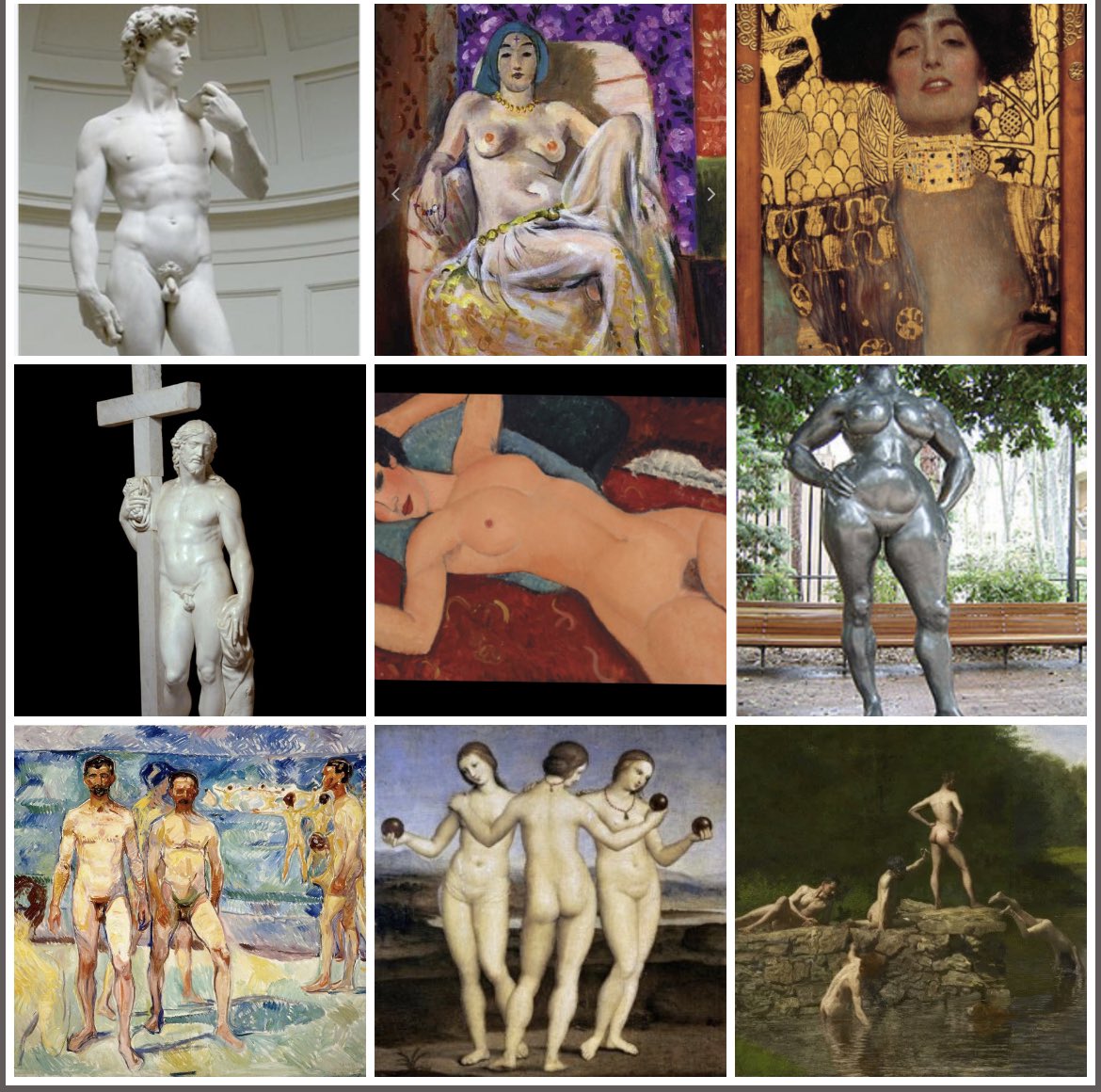 Pie_Oh_My_'s tweet photo. All of these nudes in public!! Who would subject their children to art history? #Munch #DaVinci #Michaelangelo #Klimt #Modigliani #Courbet #Rodin #Caravaggio #Lachaise #VanGogh #Degas #Whistler #Boticelli #Wood #Manet #Raphael #Wyeth #Lichtenstein #Cassat #ExposeYourselftoArt https://t.co/cWLp6jvQJR