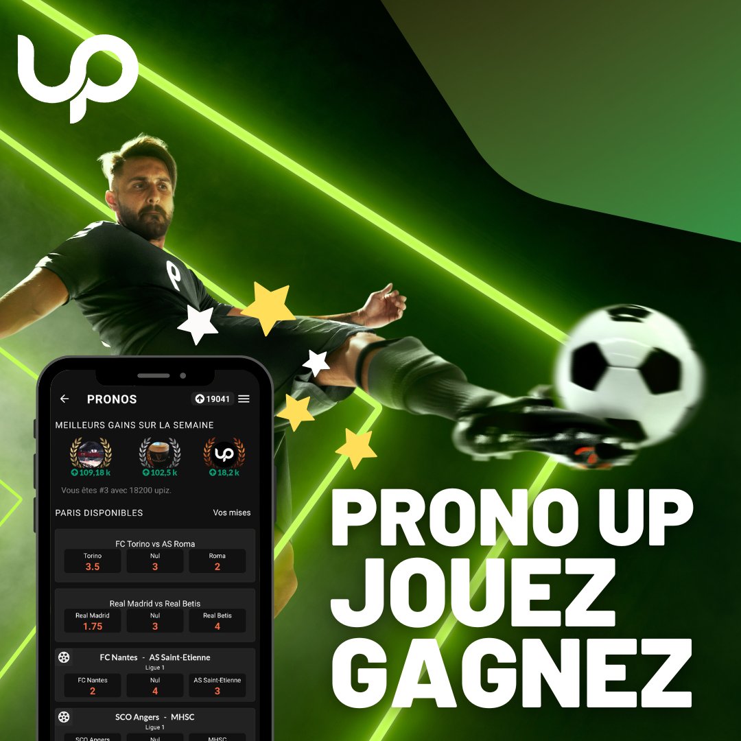 🌟𝐉𝐨𝐮𝐞𝐳 𝐞𝐭 𝐠𝐚𝐠𝐧𝐞𝐳 𝐝𝐞𝐬 𝐔𝐩𝐢𝐳  🌟
 👉Faites des 𝐩𝐫𝐨𝐧𝐨𝐬𝐭𝐢𝐜𝐬 sur vos matchs favoris et gagnez des Upiz avec PRONO UP 😉
 👉UP disponible sur App store et Play store
#Up #Sport #motivation #game #gaming #gamer #pronostics #pronos #tipster