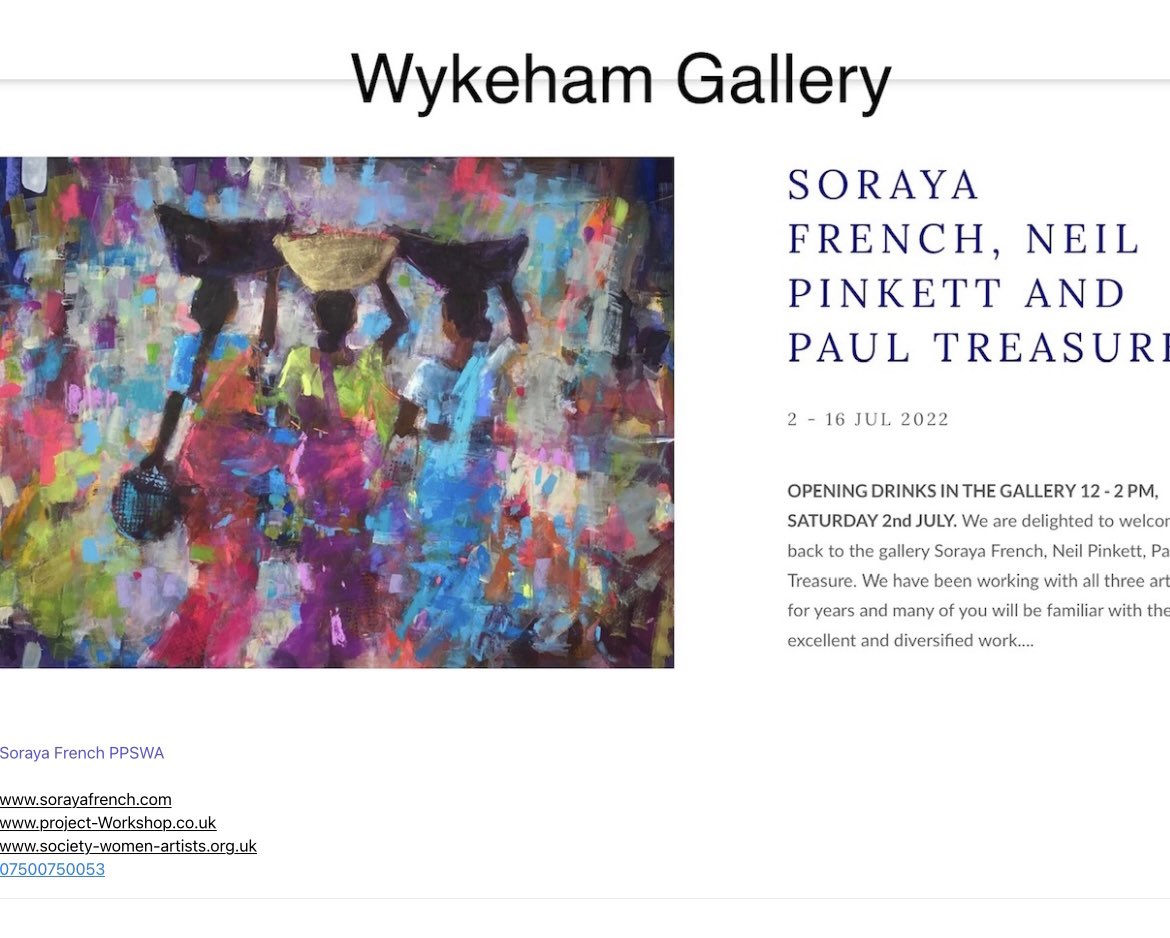 Congratulations to Soraya French PPSWA on her forthcoming exhibition at Wykeham Gallery, Stockbridge 2-16 July <a href="/sorayafench/">Soraya French</a> <a href="/SWAinfo/">SWA</a>