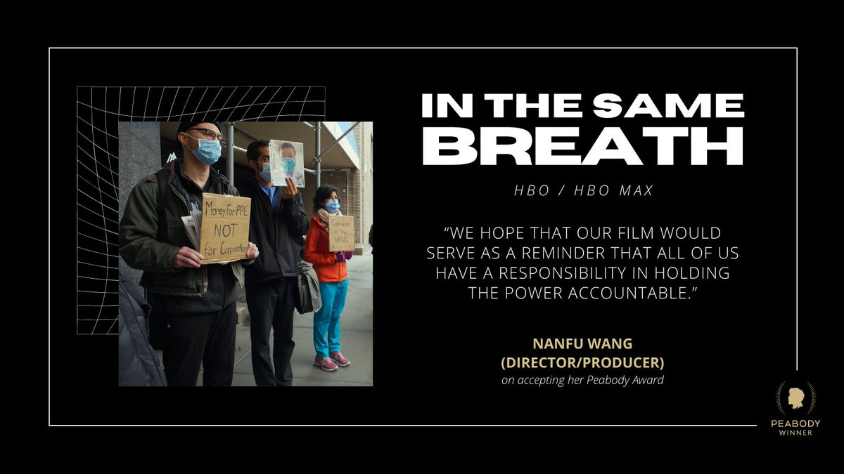 PeabodyAwards's tweet photo. In The Same Breath is a towering achievement in storytelling, granting viewers an unprecedented look into what state media carefully kept out of view.

Delve into this #PeabodyWinner directed by @wangnanfu on @hbomax.
🔎 https://t.co/vNxIU8RLmD
#StoriesThatMatter #InTheSameBreath https://t.co/3gRJ2o4vHK