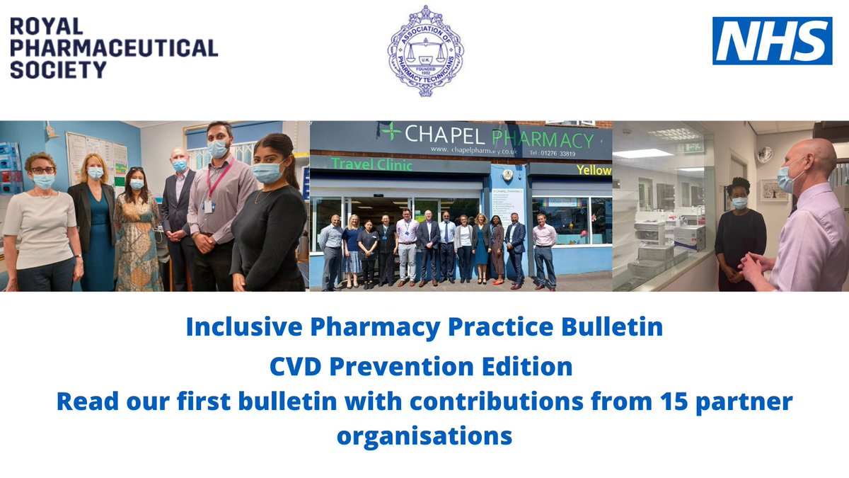 Take a look at our first #InclusivePharmacyPractice Bulletin – a great read with contributions from our partners on how pharmacy professionals can help reduce #HealthInequalities & prevent CVD: bit.ly/3yvuj98 #CVDPrevent @APTUK1 @rpharms @drmahendrapatel @PTOC11