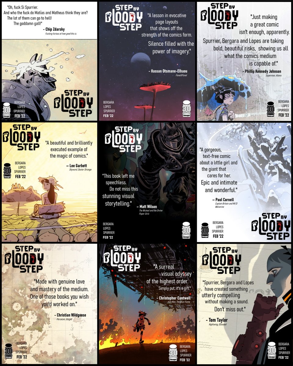 sispurrier's tweet photo. "Game-changing." - @AIPTcomics
"A masterclass." - @ComicBook
"The perfect reminder of what comics can be." - @TheAVClub
"Astounding." - @EW
Pre-order your copy of the most beautiful comic you will ever read before July 18th -- or miss out.
#STEPBYBLOODYSTEP https://t.co/ELYi0wUyZm