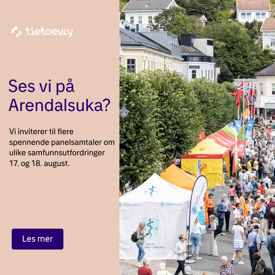 Tietoevryno's tweet image. Tietoevry arrangerer syv arrangementer på #Arendalsuka2022 der vi diskuterer samfunnsutfordringer og mulige løsninger med flere av landets fremste innen teknologi og politikk. Ser vi deg der? ☀️

Se hele programmet her: bddy.me/3y11HDo