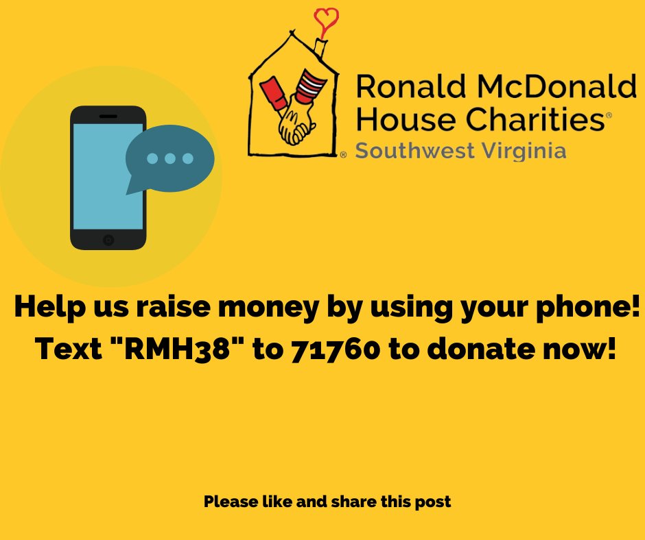 Wanna help us raise funds for the house? Simply text "RMH38" to 71760! It's that easy. #rmhcswva
#rmh38 #tex2fund #roanokenonprofits #charity