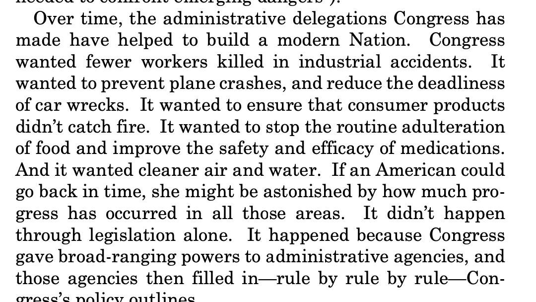 The dissenters also have a very eloquent rebuttal to the anti-administrative state argument. Maybe that's how I will end (and go back to writing our story.)