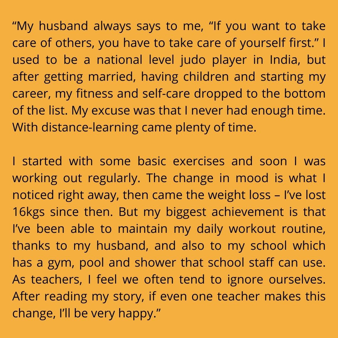 Meet Divya, one of the many fit #TeachersOfDubai 'The change in mood is what I noticed right away, then came the weight loss – I’ve lost 16kgs since then.' #EndOnAHighDubai