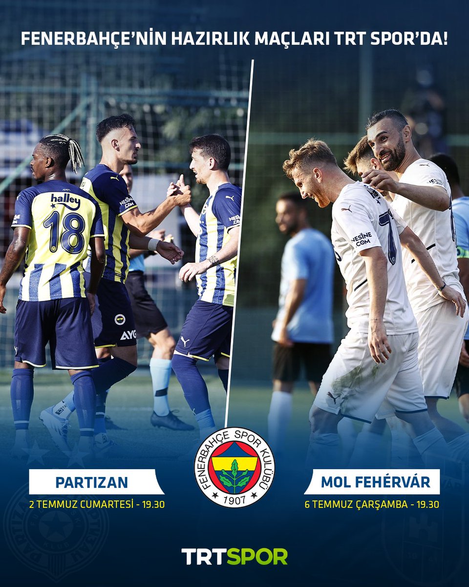 🟡🔵 Fenerbahçe'nin Avusturya'da oynayacağı hazırlık maçları TRT Spor'da!

📌 Partizan - Fenerbahçe
📆 2 Temmuz Cumartesi
⏰ 19.30

📌 Fenerbahçe - MOL Fehervar
📆 6 Temmuz Çarşamba 
⏰ 19.30

📺📱💻 <a href="/trtspor/">TRT Spor</a>