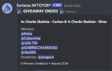 Sorteio finalizado, parabéns aos ganhadores!

Em breve, faremos mais sorteios e o anúncio da próxima coleção!

Obrigado a todos os participantes 🚀💜