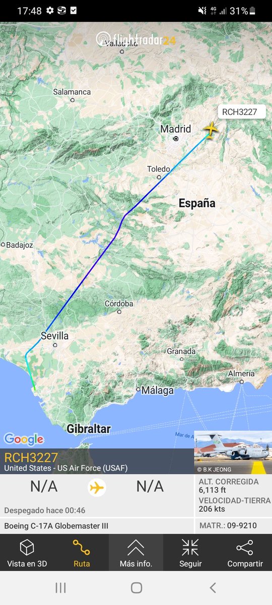 MilRadar's tweet photo. 🇺🇸 #USAF 3x C-17A Globemaster III parten desde #Rota hacia #Torrejón para iniciar el transporte de vuelta del material utilizado en #MadridOTAN22 #NATOSummit , 09-9210, 08-8201 y 09-9209 todos del #62ndAW https://t.co/EoQneqyH3h