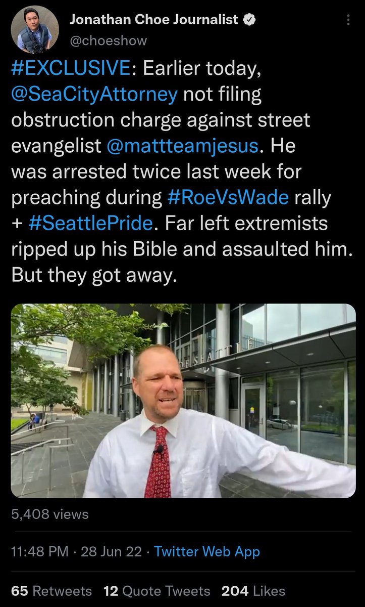 During 2020, during a #BlackLivesMatter event hosted by local youth in Shoreline, Matthew the street preacher yelled obscenities at our kids and at least once tried to rush the stage and attack the kids performing. He's not a victim, he is an aggressor.