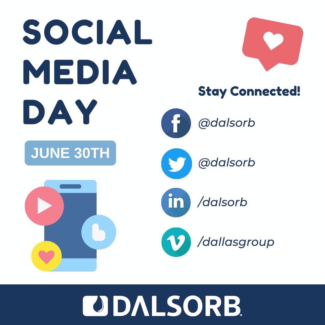 Dalsorb's tweet image. June 30th is #SocialMediaDay! Be sure to follow us on all our social channels for industry news and updates.

#dalsorb #oilpurifier #snacks #snackex #oilmanagement