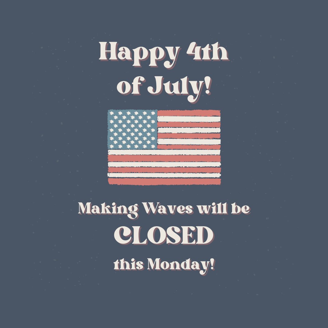 makingwavesptc's tweet image. Making Waves will be CLOSED this Monday for the 4th of July. Have a great weekend everyone! 🇺🇸🧨🎆

#makingwaves #fourthofjuly #summerfun #pediatrictherapy #granbury #mwptc