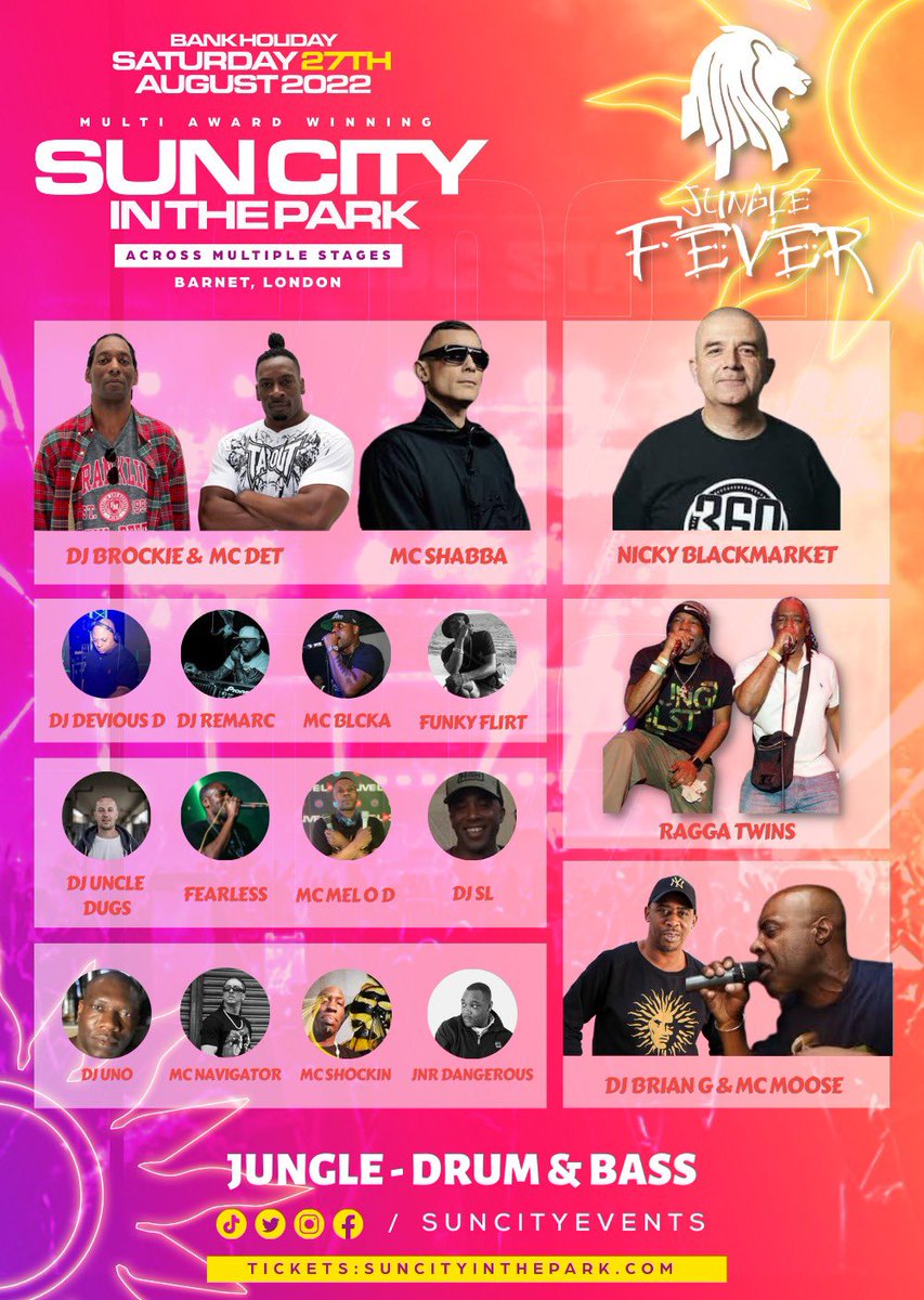 EastmansoundUk's tweet photo. JUNGLE FEVER  at SUNCITY IN THE PARK 🔥🔥🔥

Bank holiday Saturday 27th August 2022
Barnet, London. 

 🎟 TICKETS ON SALE NOW! https://t.co/RcMO85I7Ld https://t.co/HEUVfcCgtC