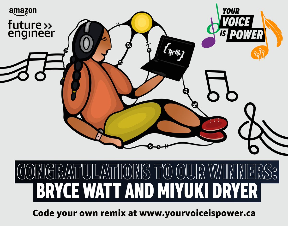 Congratulations to the student Grand Prize winners of the #YourVoiceIsPower music remix competition! Bryce Watt (@WinnipegSD) & Miyuki Dryer (@CSViamonde) each win a $5,000 scholarship. Learn more: bit.ly/3OPoR6s. Thanks to our partners @TakingITGlobal and @CICUBC.