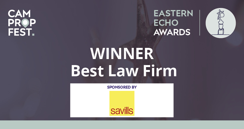 And the WINNER IS...  <a href="/MillsandReeve/">Mills & Reeve</a> 

Highly Commended: <a href="/HCRlaw/">HCR Law</a> 

Sponsored by <a href="/Savills/">Savills</a> 

#EasternEchoAwards #awards #EasternEcho #CamPropFest #Cambridge #HomertonCollege