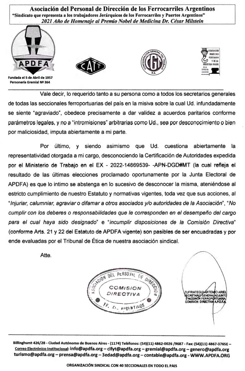 APDFApuertosOK's tweet photo. Adjuntamos respuesta dirigida al Secretario General de la Seccional Capital Puertos de @AGPuertos dado su desconocimiento de las normativas vigentes en el ámbito paritario. https://t.co/tyi3I7M9vd
