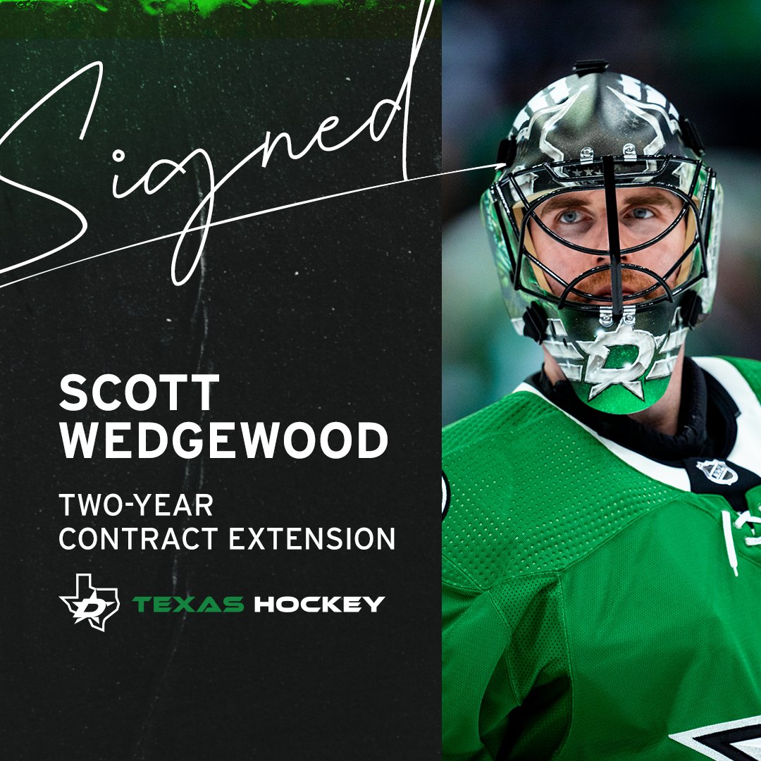 The @Wedgewall is here to stay! 🧱

We have signed goaltender Scott Wedgewood to a two-year contract extension through the 2023-24 season.

MORE 📝: bit.ly/WedgewoodStars…

#OneStateOneTeam | #TexasHockey