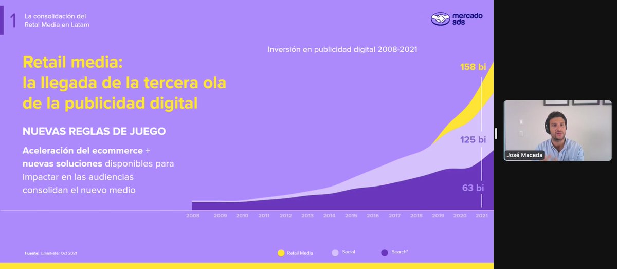 IABMexico's tweet photo. El retail media sigue creciendo a nivel inversionistas y consumidores; José nos comenta lo avanzados que están las regiones de China y EUA en la penetración del #ecommerce siendo los mismos pasos que cruzará LATAM con el digital retail media.
#EduLive #IABeduca #webinar #ELIABmx https://t.co/mIfmObuhep