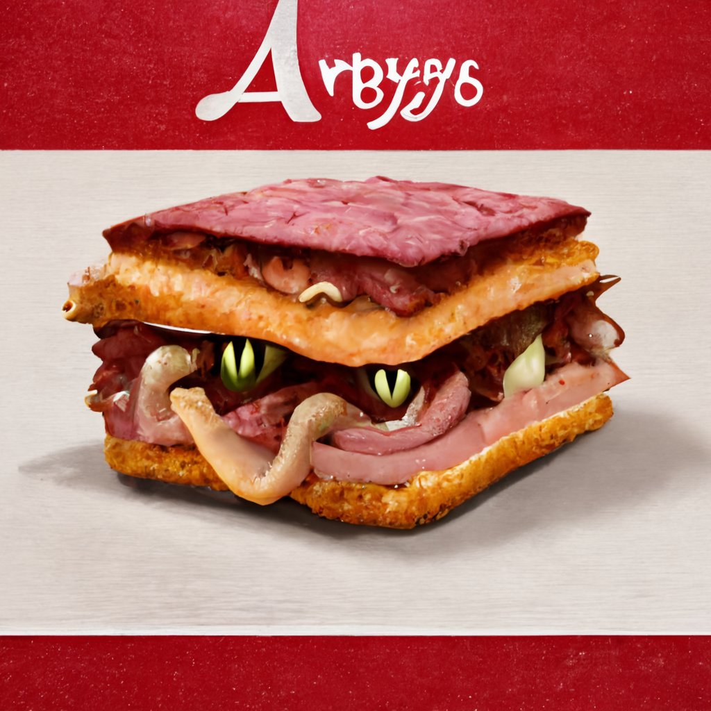 TrentTroop's tweet photo. Enjoy the legendary taste of the Arby's Dragonmeat Sandwich. Mostly meat, mostly dragon!
#MIdjourneyAI prompt: an ad for the Arby's Dragonmeat Sandwich
-
#generativeart #imthinkingarbys #dragons #fantasy #unreality #midjourney https://t.co/AVrAcnipqn