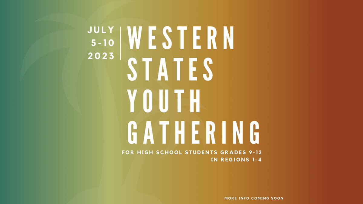 WSYG ‘23 🌴🌤
The Western States Youth Gathering (WSYG) is BACK! July 5-10, 2023. High schoolers in grades 9-12 from <a href="/elca/">ELCA Lutherans</a> Regions 1-4 are invited to attend. More details coming soon. 🤩
#wsyg23
