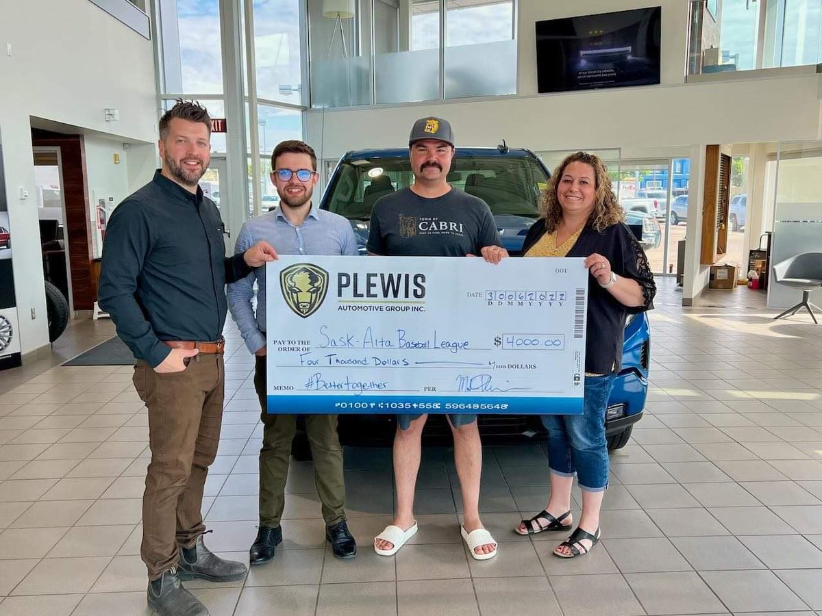 A huge thank you goes out today to Mark, Jason, Marni and the Plewis Automotive Group for their title sponsorship of our league. This generous donation will go a long way to keeping senior baseball on the field for many years to come! #BetterTogether