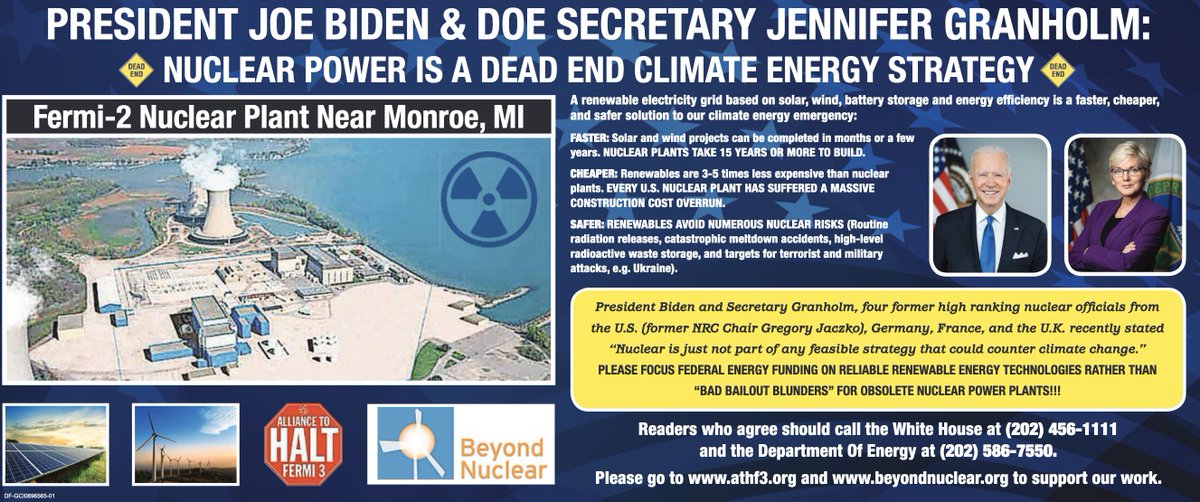 After Michigan's Fermi 1 was decommissioned Fermi 2, c1970s, a light water reactor (as in Fukushima nuclear disaster), just had another unplanned shutdown. Here is the public outcry ad calling for attention from @POTUS & @ENERGY @190tech
@wadhwa @ooda 
athf3.org/wp-content/upl…