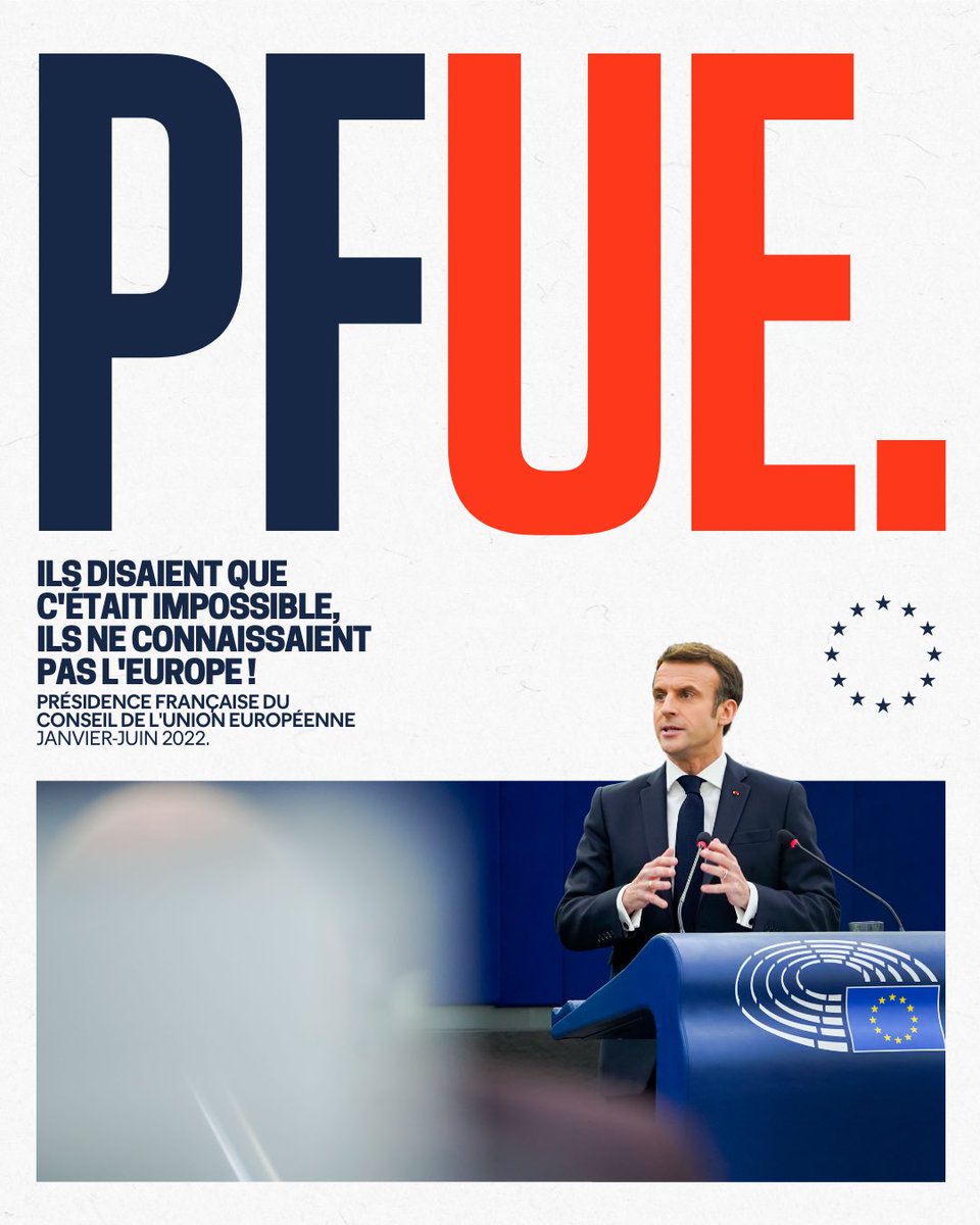 « Il faut reporter la PFUE », « Macron utilise l’Europe pour sa campagne »… bla bla. 

La #PFUE2022 est un immense succès, saluée par les commentateurs de toute l’🇪🇺. 

Climat, numérique, protections… l’Europe on ne lui désobéit pas, on la change !