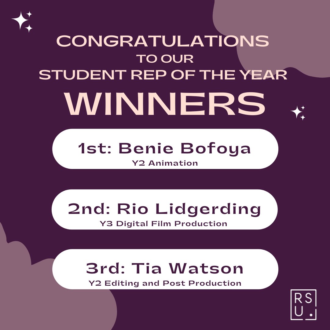 Your Students' Union is proud to announce the Winners of 'Student Rep of the Year'.

Congratulations to the winners and thank you to everyone who got involved and voted!

#RaveSU