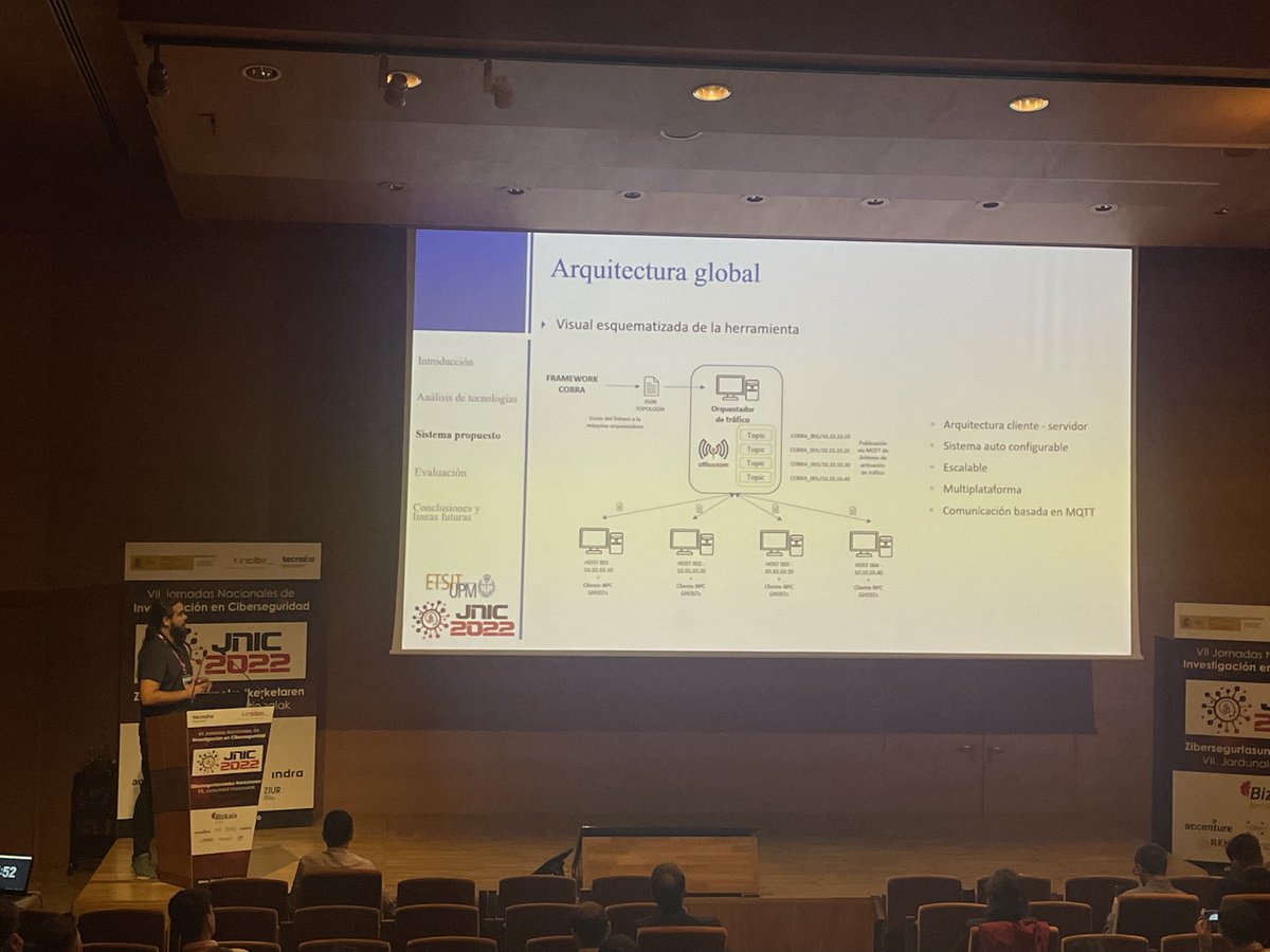 RSTI_UPM's tweet photo. This week @VictorVillagra, Mario Sanz, @carmenzas107, @xavicolarriva and @soniasolera attended the VII National Conference on Cybersecurity Research #JNIC2022 at the Euskalduna Palace in Bilbao as speakers of different works in the field of #cybersecurity @tecnalia @INCIBE https://t.co/RmFNMwcRqT