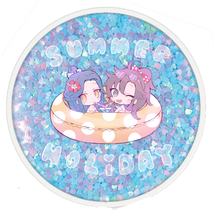 2girls multiple girls eyewear on head one eye closed chibi flower hair ornament  illustration images