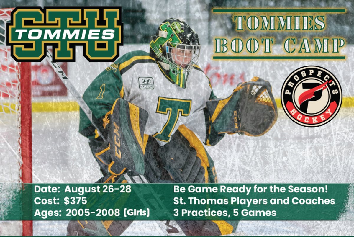 Tommies Women's Hockey will host a Pre-Season Boot Camp, in conjunction with Prospect Hockey, for female hockey players August 26-28 at the Grant-Harvey Centre.

3 practices and 5 games for a $375+ HST registration fee!

More details and registration link: gotommies.ca/x/txmct