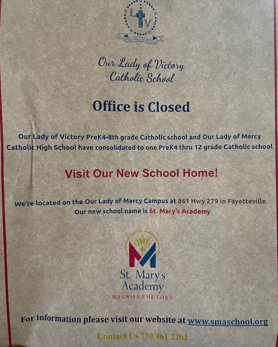 Today marks the last day of Our Lady of Victory. We officially closed our doors and have moved to St Mary’s Academy. Thank you to everyone that has been a part of this wonderful school! God Bless. #weareolv