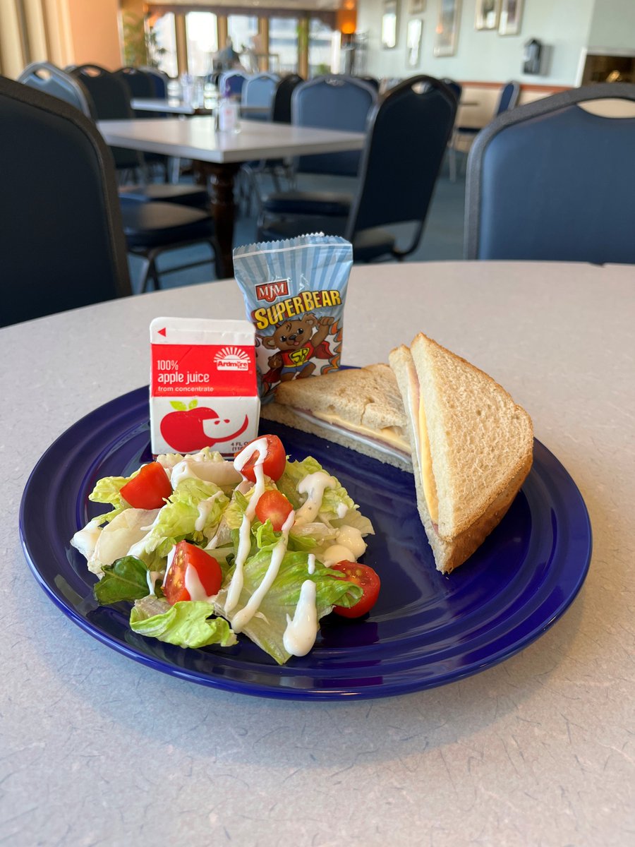 SummerMealsNDS's tweet photo. Chicken, turkey ham &amp; cheese wedge sandwich, romaine salad, apple juice, AND vanilla bear grahams? This meal of the day looks just as good as it tastes! Let's finish the week of strong! #Thursdaymeal #healthymeals #summermealsprogram https://t.co/eHWP6lvd3q