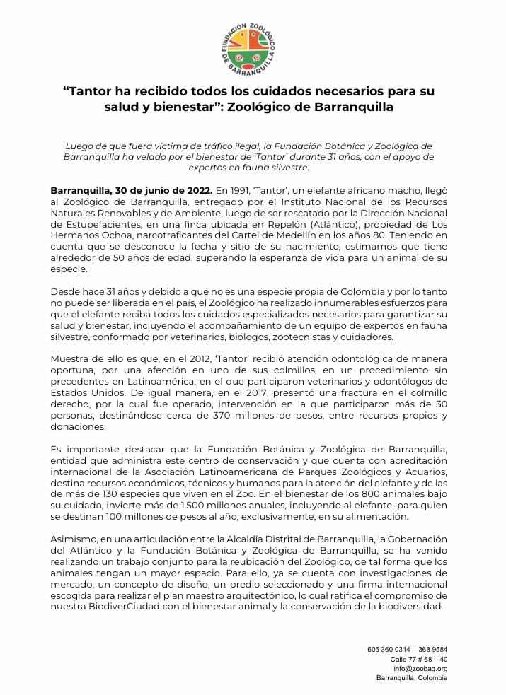 zoobaq's tweet image. Zoológico de Barranquilla ha velado por el bienestar de ‘Tantor’, el elefante, durante 31 años, con el apoyo de expertos en fauna silvestre @zoobaq