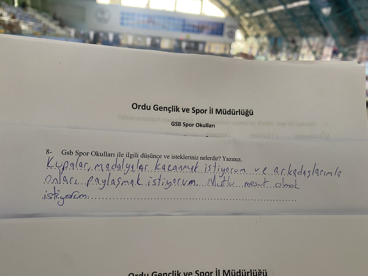 6 yaşındaki bir öğrencimin en saf duygu ve düşünceleri. Umarım geleceğin hep istediğin ve hayal ettiğin gibi parlak olur. 😇
<a href="/GSB_Ordu/">Ordu Gençlik ve Spor İl Müdürlüğü</a> 
#GSBSporOkulları 
#GSBSporOkulları 
<a href="/gencliksporbak/">Gençlik ve Spor Bakanlığı 🇹🇷</a> 
#yüzme 
#Sampiyon 
#SONDAKİKA