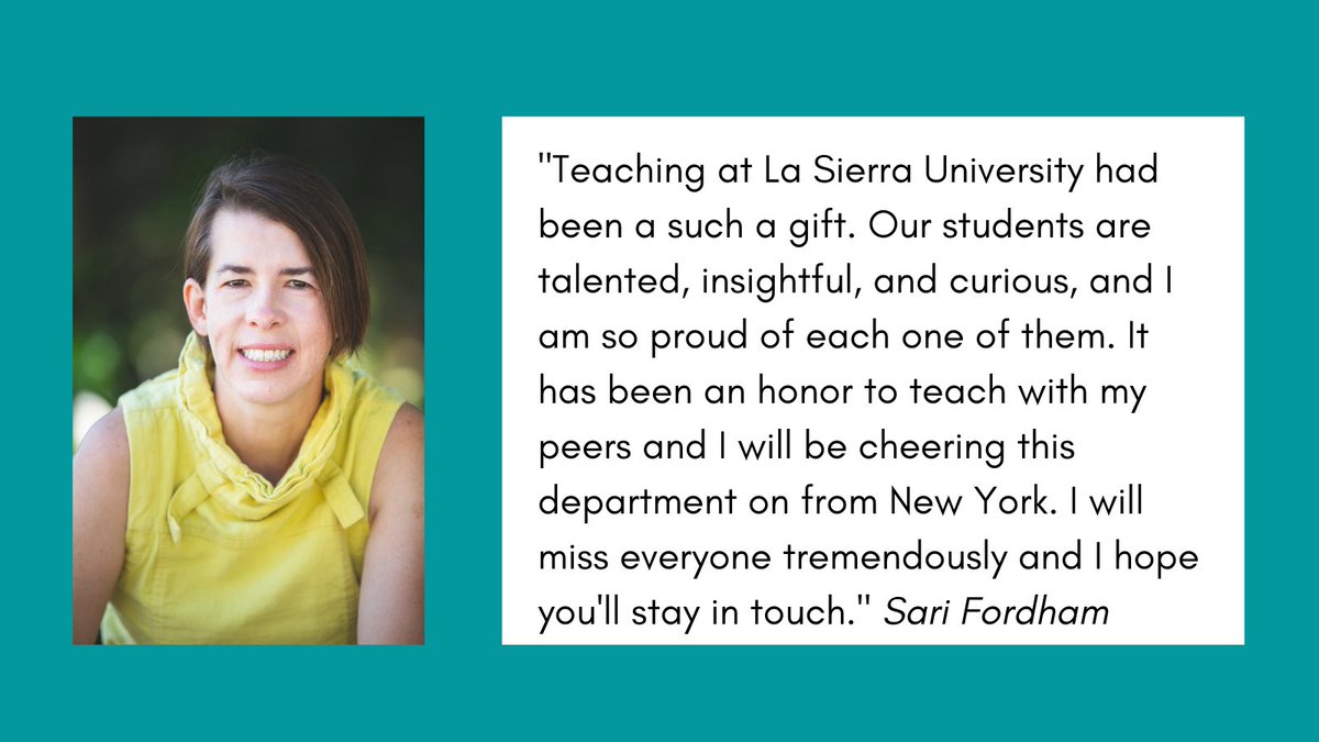 Sari Fordham will be moving to SUNY Oswego to teach creative writing. 

I (Sari) have been managing this account and I want to say good bye to everyone. It has been a glorious 15 years at La Sierra University. Stay in touch with me here: <a href="/sarikarina/">Sari Fordham</a>.