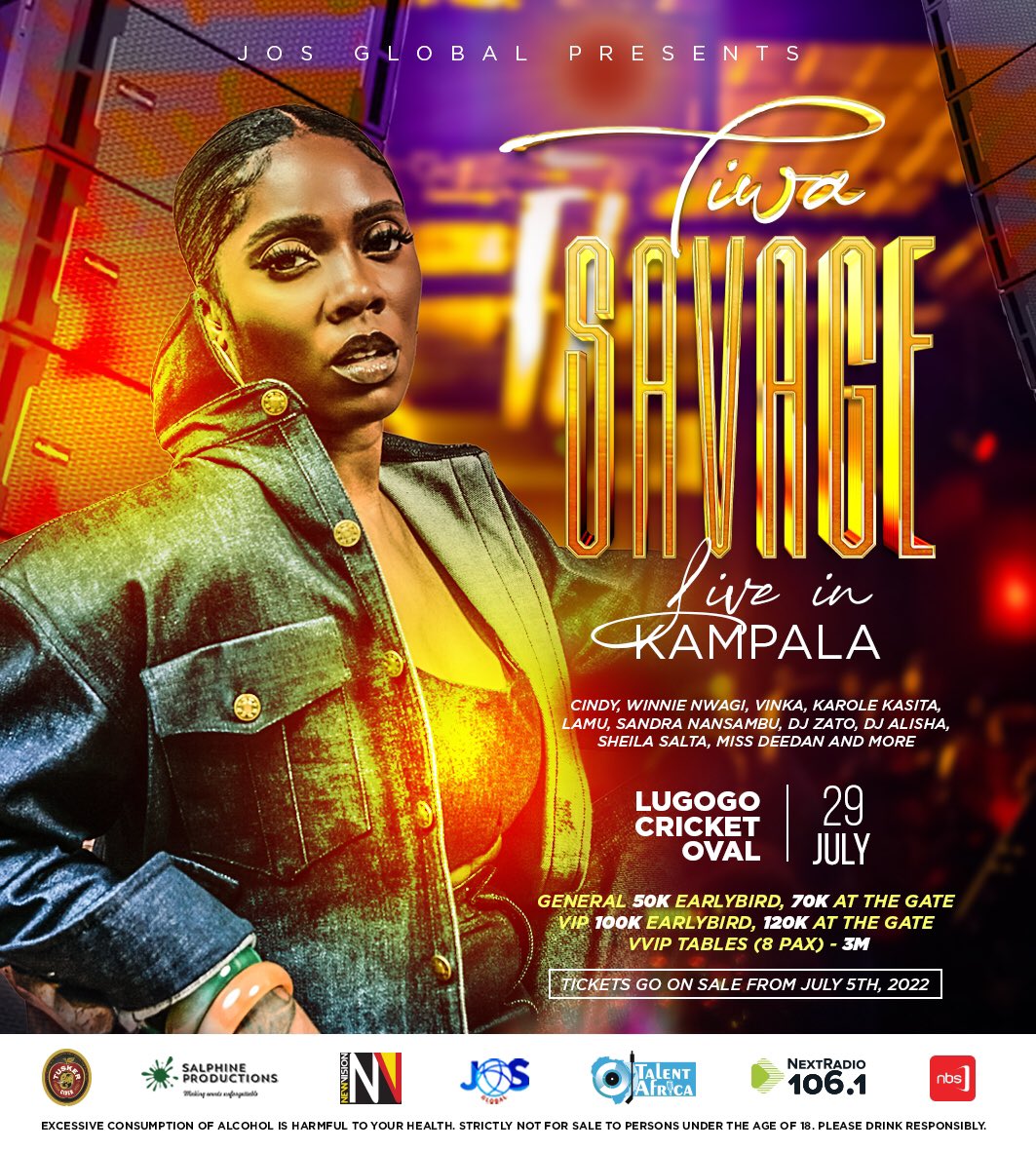 Are y’all ready for Tiwa Savage Live in Kampala🔥
 🗓29th July 
📍Lugogo, Cricket Oval

Get the squad ready to parreee 💃 see you there ✨

#savageKLA #WAGTour